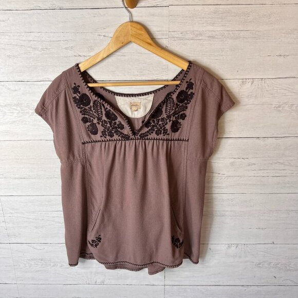 Wilfred Free Blouse Womens Size Medium Dark Mauve Floral Embroidering Silk Blend - Picture 1 of 16